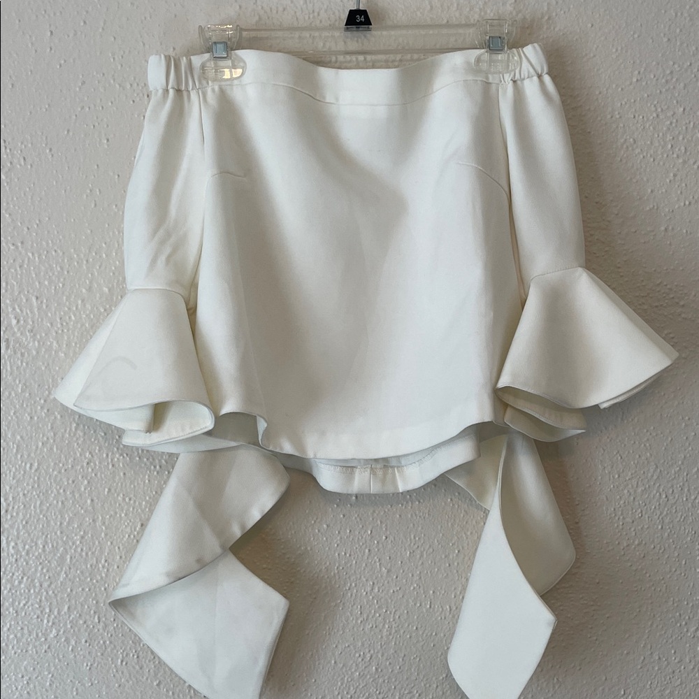 Elegant White Ruffle Off the sleeve Shirt